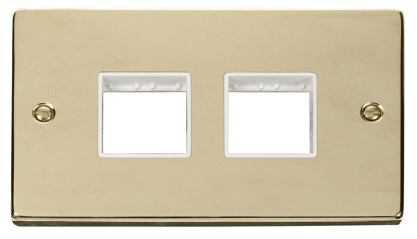 Click Deco Polished Brass Double Plate 4 Gang Aperture VPBR404WH
