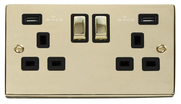 Click Deco Polished Brass Twin USB Double Socket VPBR580BK