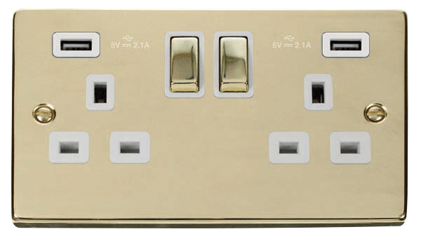 Click Deco Polished Brass Twin USB Double Socket VPBR580WH