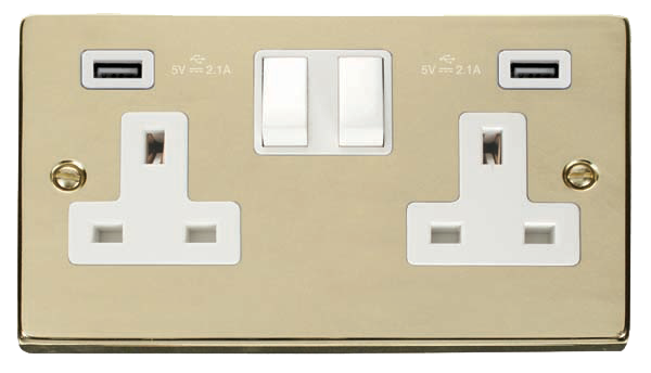 Click Deco Polished Brass Twin USB Double Socket VPBR780WH