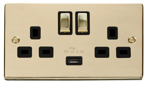 Click Deco Polished Brass USB Double Switched Socket VPBR570BK