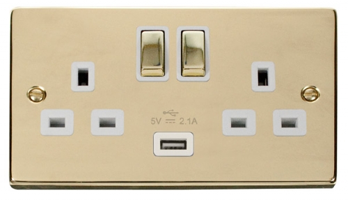 Click Deco Polished Brass USB Double Switched Socket VPBR570WH