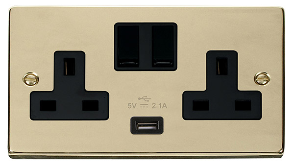 Click Deco Polished Brass USB Double Switched Socket VPBR770BK