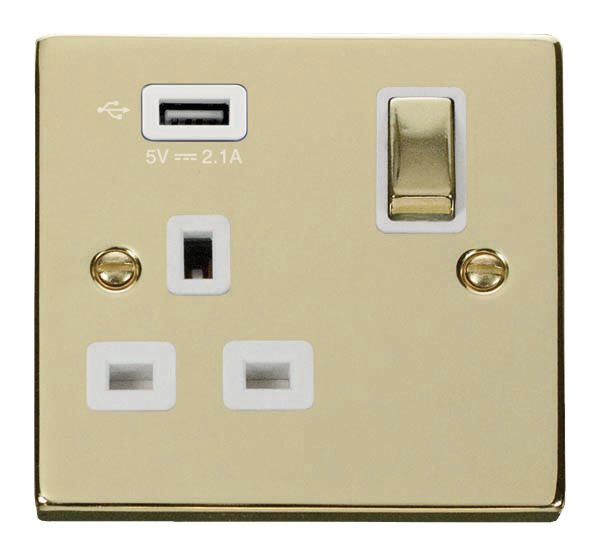 Click Deco Polished Brass USB Single Switched Socket VPBR571UWH