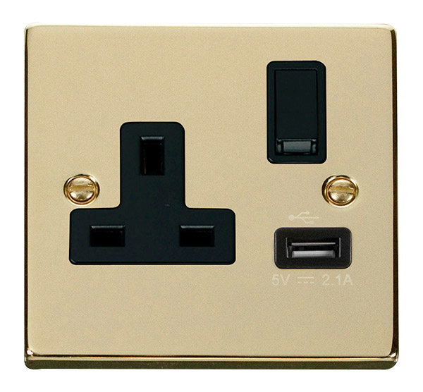Click Deco Polished Brass USB Single Switched Socket VPBR771BK