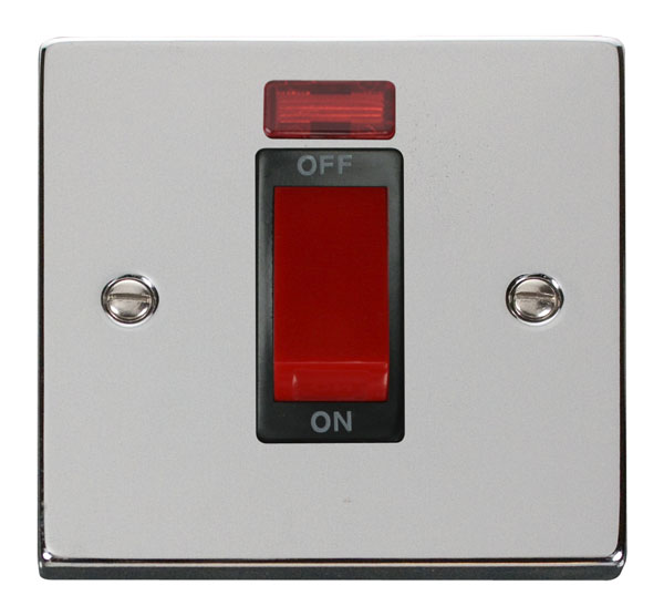 Click Deco Polished Chrome 1 Gang 45A DP Switch + Neon VPCH201BK