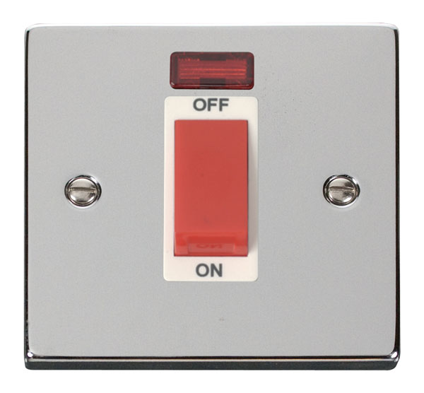 Click Deco Polished Chrome 1 Gang 45A DP Switch + Neon VPCH201WH