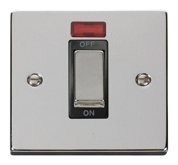 Click Deco Polished Chrome 1 Gang 45A DP Switch + Neon VPCH501BK