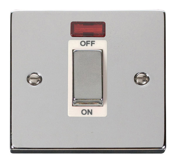 Click Deco Polished Chrome 1 Gang 45A DP Switch + Neon VPCH501WH