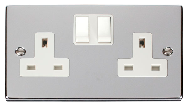 Click Deco Polished Chrome 13A Double Switched Socket VPCH036WH
