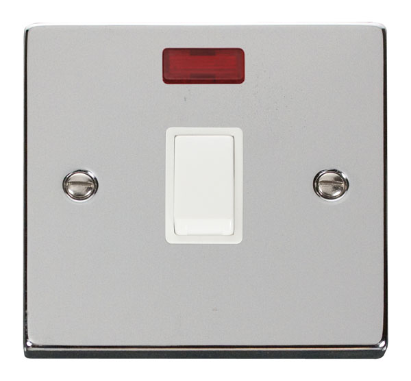 Click Deco Polished Chrome 20A Double Pole Switch Neon VPCH623WH