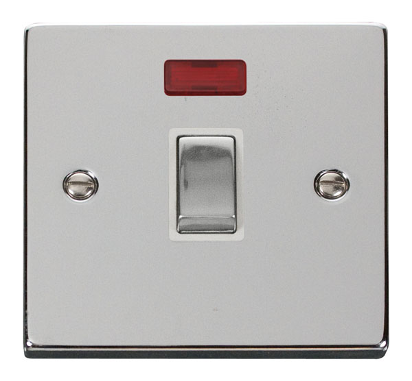 Click Deco Polished Chrome 20A Double Pole Switch Neon VPCH723WH