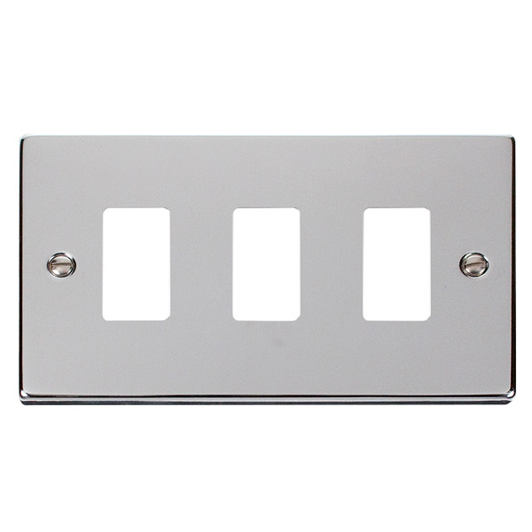 Click Deco Polished Chrome 3 Gang Grid Pro Front Plate VPCH20403