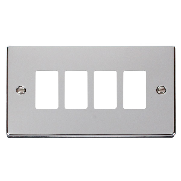 Click Deco Polished Chrome 4 Gang Grid Pro Front Plate VPCH20404