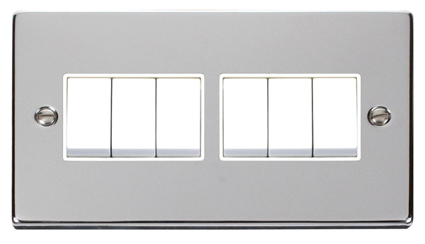 Click Deco Polished Chrome 6 Gang 2 Way Switch VPCH105WH