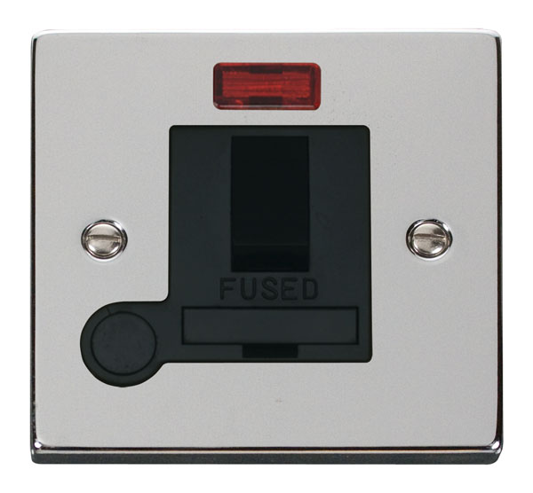 Click Deco Polished Chrome Switched Fused Spur with Neon and Flex Outlet VPCH052BK