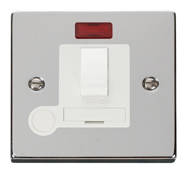 Click Deco Polished Chrome Switched Fused Spur with Neon and Flex Outlet VPCH052WH