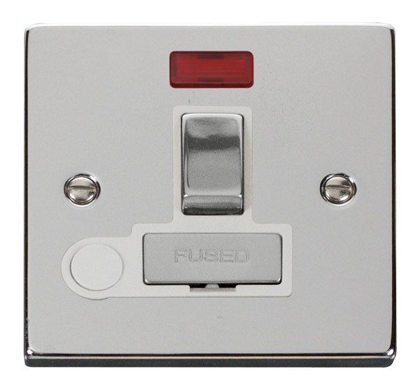 Click Deco Polished Chrome Switched Fused Spur with Neon and Flex Outlet VPCH552WH