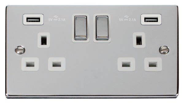 Click Deco Polished Chrome Twin USB Double Socket VPCH580WH