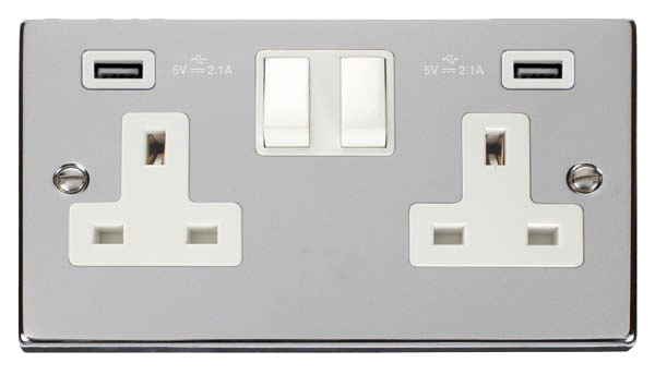 Click Deco Polished Chrome Twin USB Double Socket VPCH780WH
