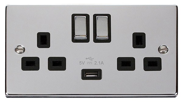 Click Deco Polished Chrome USB Double Switched Socket VPCH570BK