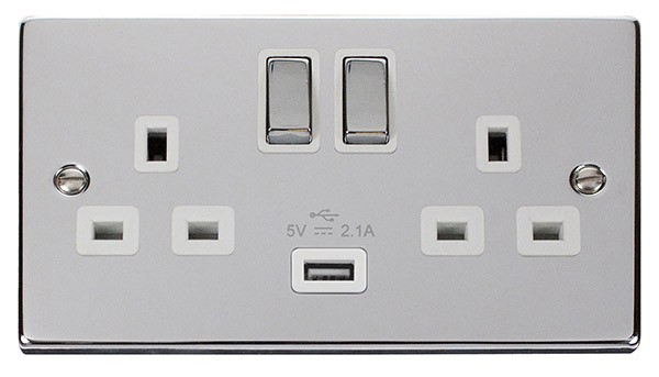 Click Deco Polished Chrome USB Double Switched Socket VPCH570WH