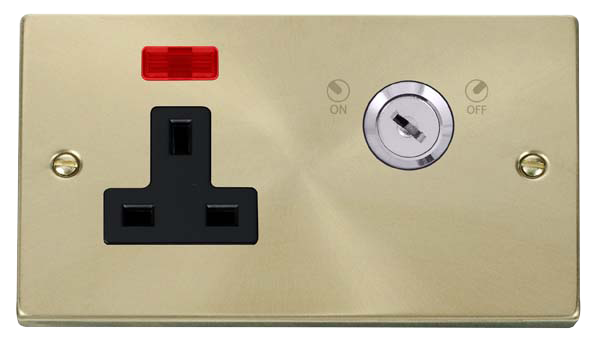 Click Deco Sat/Brass 13A 2G Key Lockable Socket Neon VPSB675BK
