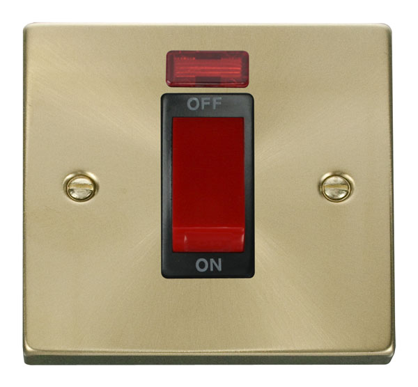Click Deco Satin Brass 1 Gang 45A DP Switch with Neon VPSB201BK