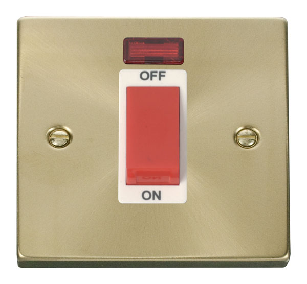 Click Deco Satin Brass 1 Gang 45A DP Switch with Neon VPSB201WH