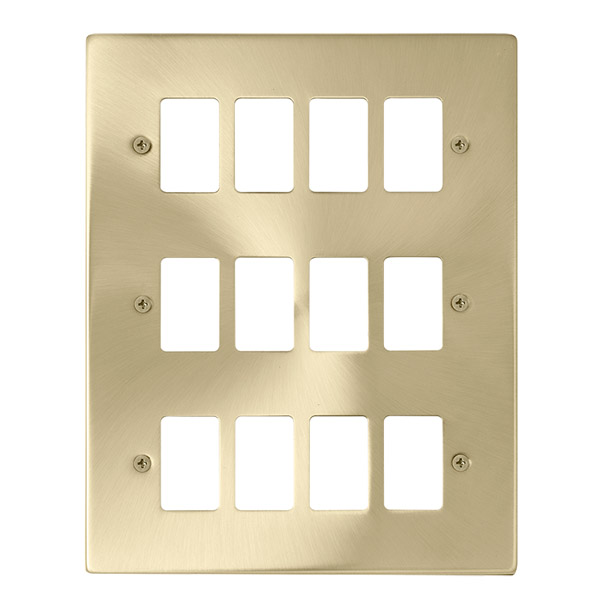 Click Deco Satin Brass 12 Gang Grid Pro Front Plate VPSB20512