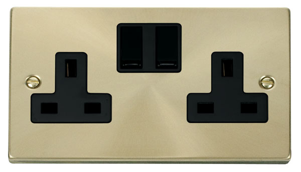 Click Deco Satin Brass 13A Double Switched Socket VPSB036BK