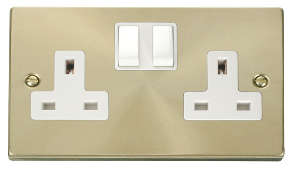 Click Deco Satin Brass 13A Double Switched Socket VPSB036WH