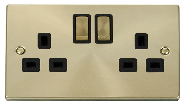 Click Deco Satin Brass 13A Double Switched Socket VPSB536BK