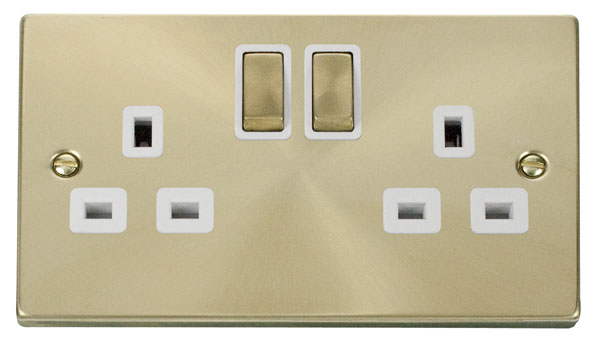 Click Deco Satin Brass 13A Double Switched Socket VPSB536WH