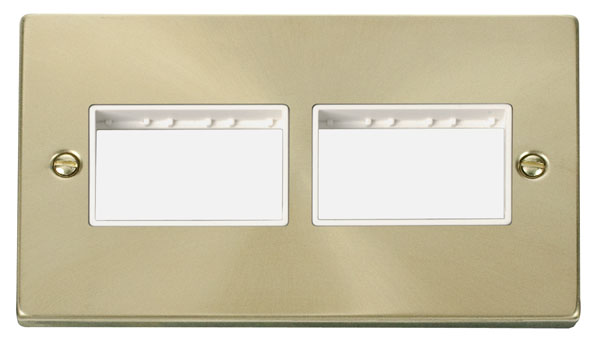 Click Deco Satin Brass 2 Gang Plate 6 Aperture VPSB406WH