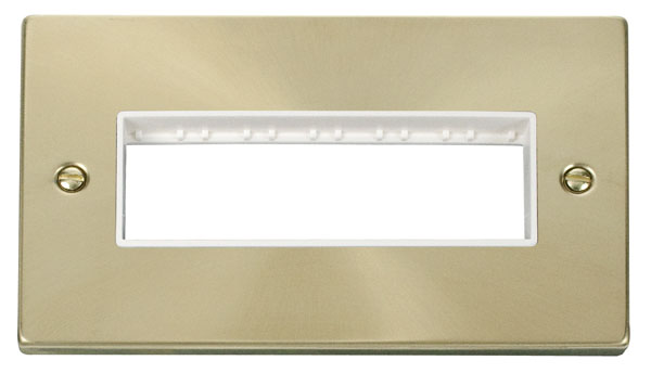 Click Deco Satin Brass 2 Gang Plate 6 In-Line Aperture VPSB426WH