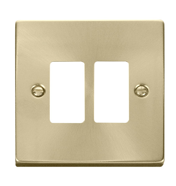 Click Deco Satin Brass 2 Gang Grid Pro Front Plate VPSB20402