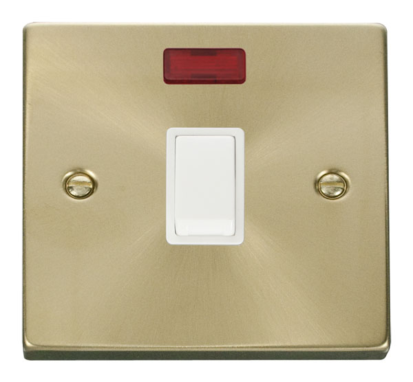 Click Deco Satin Brass 20A Double Pole Switch + Neon VPSB623WH