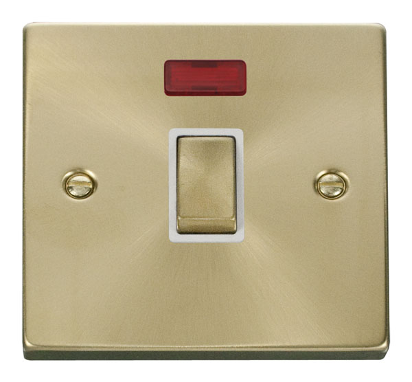 Click Deco Satin Brass 20A Double Pole Switch + Neon VPSB723WH