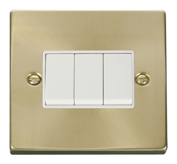 Click Deco Satin Brass 3 Gang 2 Way Switch VPSB013WH