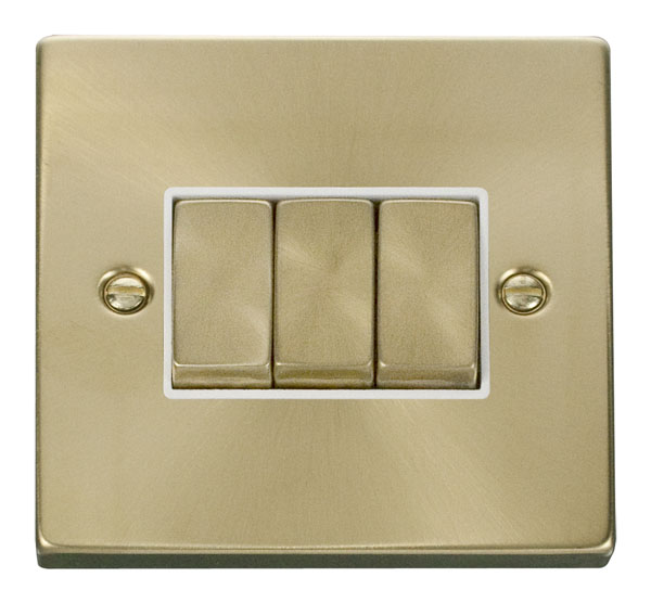 Click Deco Satin Brass 3 Gang 2 Way Switch VPSB413WH