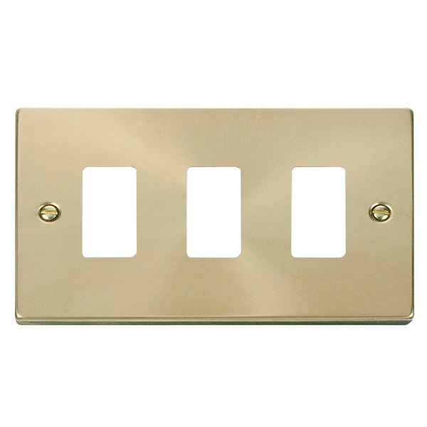 Click Deco Satin Brass 3 Gang Grid Pro Front Plate VPSB20403