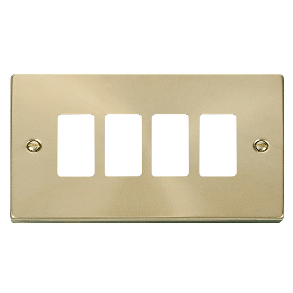 Click Deco Satin Brass 4 Gang Grid Pro Front Plate VPSB20404