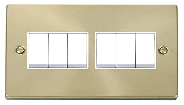 Click Deco Satin Brass 6 Gang 2 Way Switch VPSB105WH