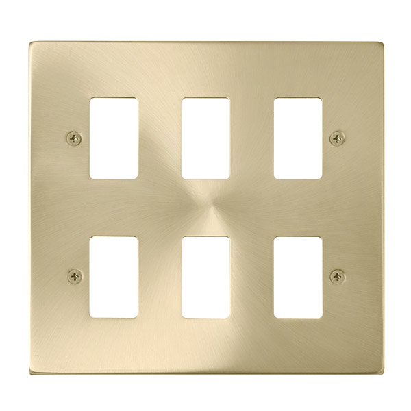 Click Deco Satin Brass 6 Gang Grid Pro Front Plate VPSB20506