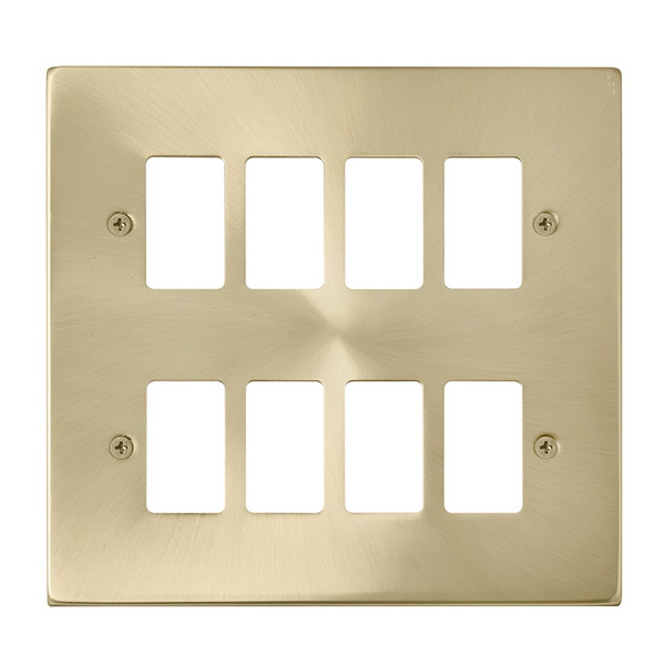 Click Deco Satin Brass 8 Gang Grid Pro Front Plate VPSB20508