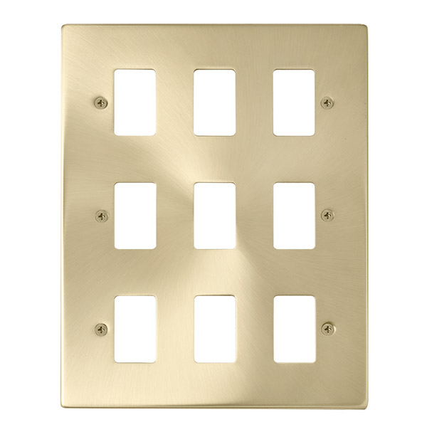 Click Deco Satin Brass 9 Gang Grid Pro Front Plate VPSB20509