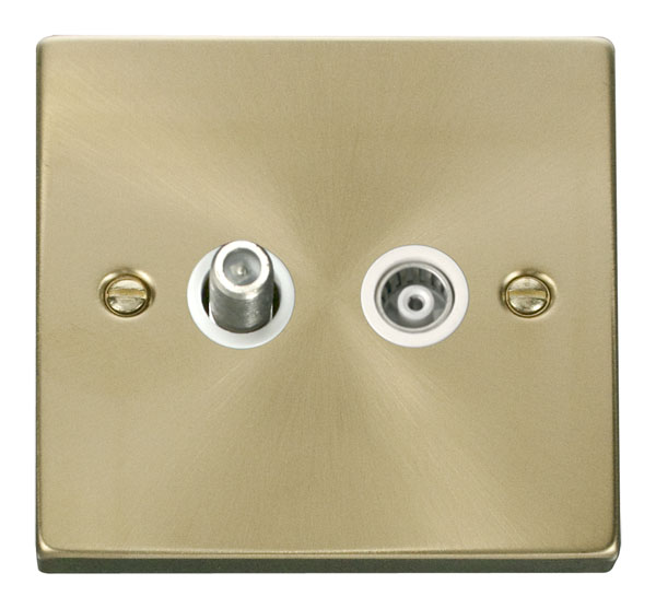 Click Deco Satin Brass Isolated Sat & Coaxial Socket VPSB157WH