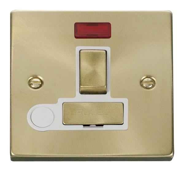 Click Deco Satin Brass Switched Fused Spur Neon + F/O VPSB552WH