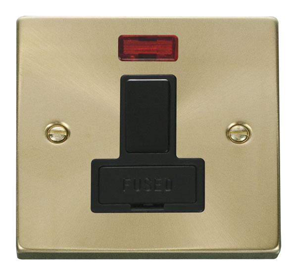 Click Deco Satin Brass Switched Fused Spur with Neon VPSB652BK